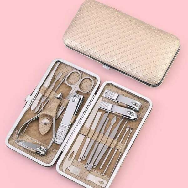 Kit de manicura profesional grande con 19 piezas de acero inoxidable