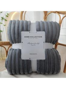 1pc Single Layer Thickened Faux Rabbit Fur Drawstring Solid Color Blanket With Gift Packaging - Dark Grey - View 2