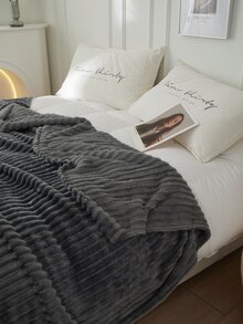 1pc Single Layer Thickened Faux Rabbit Fur Drawstring Solid Color Blanket With Gift Packaging - Dark Grey - View 7