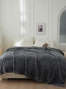 1pc Single Layer Thickened Faux Rabbit Fur Drawstring Solid Color Blanket With Gift Packaging - Dark Grey - View 5