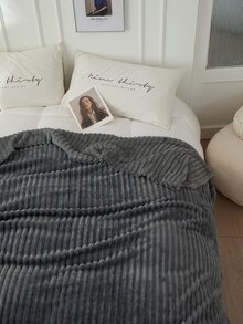 1pc Single Layer Thickened Faux Rabbit Fur Drawstring Solid Color Blanket With Gift Packaging - Dark Grey - View 11