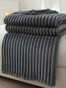 1pc Single Layer Thickened Faux Rabbit Fur Drawstring Solid Color Blanket With Gift Packaging - Dark Grey - View 12