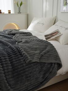 1pc Single Layer Thickened Faux Rabbit Fur Drawstring Solid Color Blanket With Gift Packaging - Dark Grey - View 8