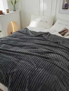 1pc Single Layer Thickened Faux Rabbit Fur Drawstring Solid Color Blanket With Gift Packaging - Dark Grey - View 6