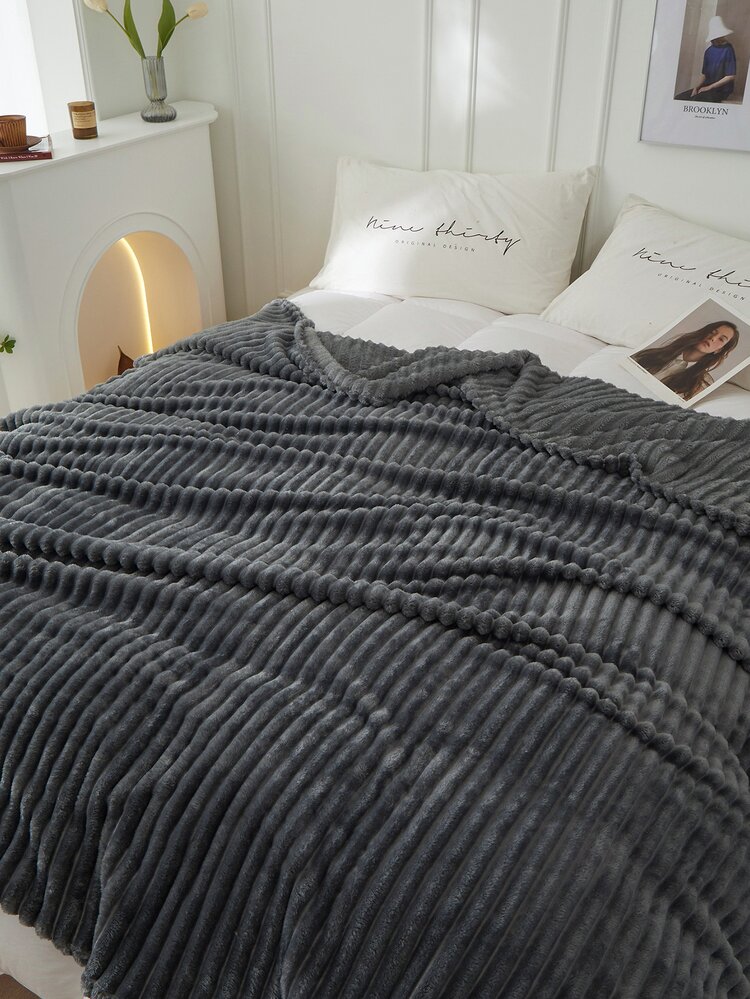 1入組單層加厚人造兔毛抽繩素色毛毯帶禮品包裝 - 深灰色 - 查看 6