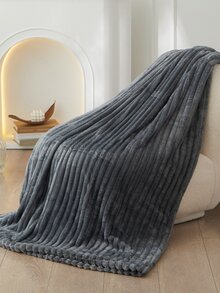 1pc Single Layer Thickened Faux Rabbit Fur Drawstring Solid Color Blanket With Gift Packaging - Dark Grey - View 4