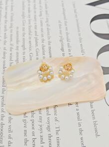 1 Đôi Hoa Tai Đính Ngọc Trai Giả Màu Trắng - Nhiều màu - Xem 3