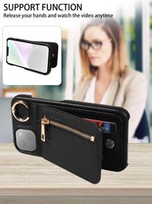 1pc Wallet Style Magnetic Flip Phone Case With Card Slots & Coin Pouch, Compatible With IPhone 17 Pro Max/17 Pro/17/Air/16 Pro Max/16/15/14/13/12/11, A16 Series - Black - View 8