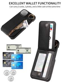 1pc Wallet Style Magnetic Flip Phone Case With Card Slots & Coin Pouch, Compatible With IPhone 17 Pro Max/17 Pro/17/Air/16 Pro Max/16/15/14/13/12/11, A16 Series - Black - View 7