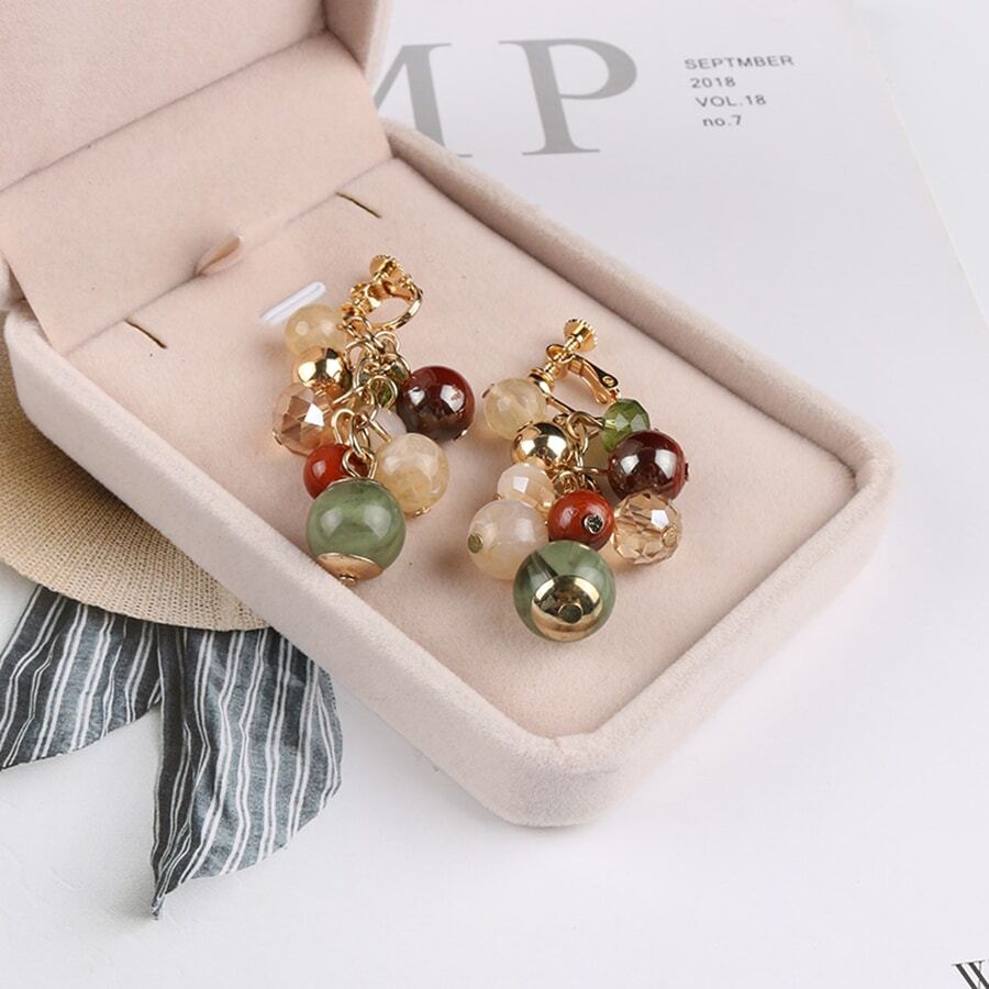 Hạt đầy màu sắc Vật rủ xuống Kẹp-on   Hoa tai - Kẹp tai - Xem 1