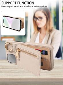 1pc Wallet Style Zipper Case With Card Slots & Magnetic Flip Cover, Compatible With IPhone 16 Pro And Phones