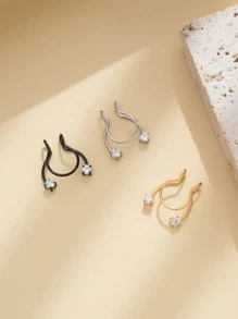 時尚不鏽鋼鼻夾,附有立方氧化鋯 - 銀色 - 查看 3