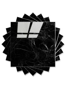 6 cái Đen Mịn màng Hoa văn đá cẩm thạch Tự dính Ngói Hình dán Đối với Không thấm nước Chống ẩm Tường Tân trang , 3D Âm thanh nổi Tường Phòng vệ sinh Phòng tắm Hình dán - màu đen - Xem 2