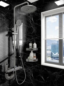 6 cái Đen Mịn màng Hoa văn đá cẩm thạch Tự dính Ngói Hình dán Đối với Không thấm nước Chống ẩm Tường Tân trang , 3D Âm thanh nổi Tường Phòng vệ sinh Phòng tắm Hình dán - màu đen - Xem 3