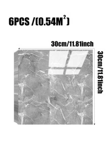 6塊0.54平方米灰色光面大理石圖案仿瓷磚-防水防潮自粘3D牆面貼紙、浴室和廚房裝修壁紙 - 灰色 - 查看 5