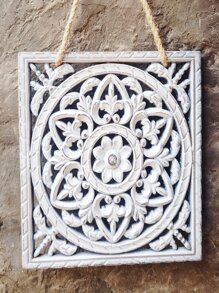 1pc Nordic Style Vintage Distressed Carved Brown Base White Face Wall Decor, For Living Room Bedroom Background Wall Art Hanging, Indoor Home Accent Piece - Multicolor - View 2