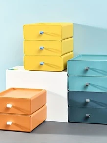 1入組莫蘭迪顏色系列抽屜風格大容量可堆疊收納盒適用於襪子,配件和文具組織