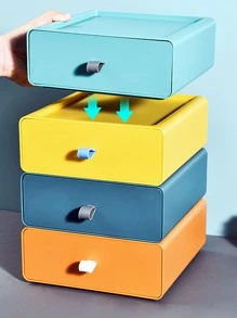 1入組莫蘭迪顏色系列抽屜風格大容量可堆疊收納盒適用於襪子,配件和文具組織