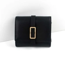 PRETTYZYS 女士短款钱包多功能零钱包时尚简约按扣 PU 皮革三折拉链迷你包女孩礼物圣诞节开学女士钱包钱包小钱包 - 黑色 - 查看 9