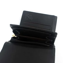 PRETTYZYS 女士短款钱包多功能零钱包时尚简约按扣 PU 皮革三折拉链迷你包女孩礼物圣诞节开学女士钱包钱包小钱包 - 黑色 - 查看 5