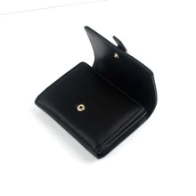 PRETTYZYS 女士短款钱包多功能零钱包时尚简约按扣 PU 皮革三折拉链迷你包女孩礼物圣诞节开学女士钱包钱包小钱包 - 黑色 - 查看 6