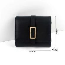 PRETTYZYS 女士短款钱包多功能零钱包时尚简约按扣 PU 皮革三折拉链迷你包女孩礼物圣诞节开学女士钱包钱包小钱包 - 黑色 - 查看 8