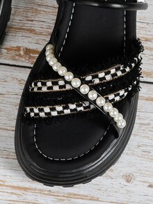 NỮ Đồ trang trí Ngọc Trai giả Đa chiều Mặc Hình phẳng Dép xăng đan , Thời trang Dép xăng đan - màu đen - Xem 6
