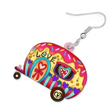 Pendientes largos con patrón de corazón - Rojo - Ver 4