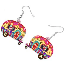 Pendientes largos con patrón de corazón - Rojo - Ver 3