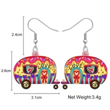 Pendientes largos con patrón de corazón - Rojo - Ver 5