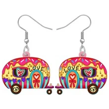 Pendientes largos con patrón de corazón - Rojo - Ver 1