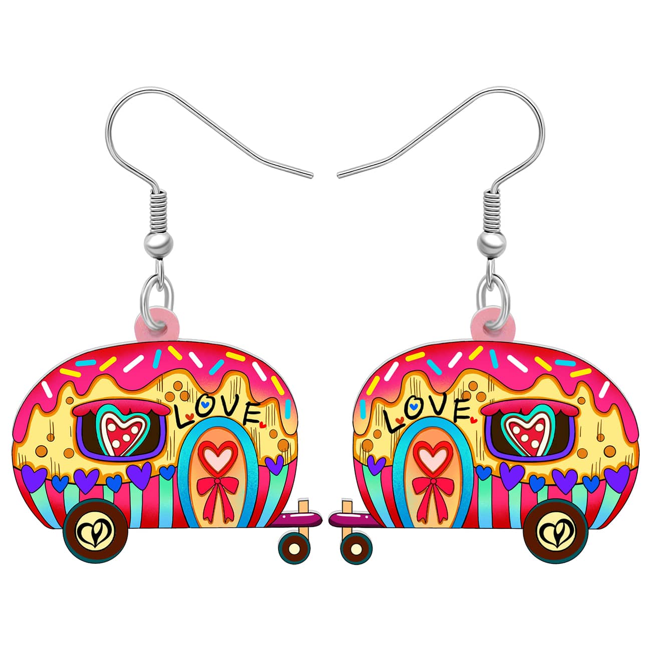 Pendientes largos con patrón de corazón - Rojo - Ver 1