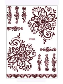 1床單棕色紋身貼紙適合女士,防水一次性紋身適用於手掌,花紋身貼紙 - 棕色 - 查看 1