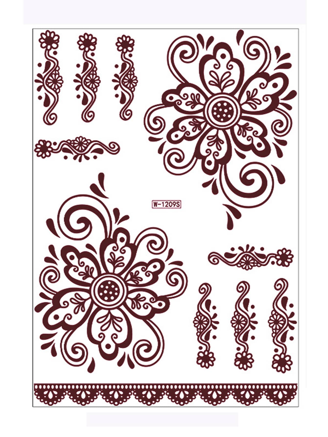 1床單棕色紋身貼紙適合女士,防水一次性紋身適用於手掌,花紋身貼紙 - 棕色 - 查看 1