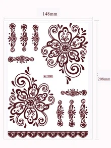 1床單棕色紋身貼紙適合女士,防水一次性紋身適用於手掌,花紋身貼紙 - 棕色 - 查看 3