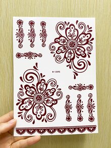 1床單棕色紋身貼紙適合女士,防水一次性紋身適用於手掌,花紋身貼紙 - 棕色 - 查看 2