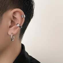 3入組/套中性簡約風嘻哈風格不銹鋼平滑耳夾夾 - 1套3個耳夾 - 查看 1