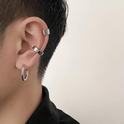 3pcs/set Unisex Simple Hip-hop Style Stainless Steel Smooth Ear Cuff Clip