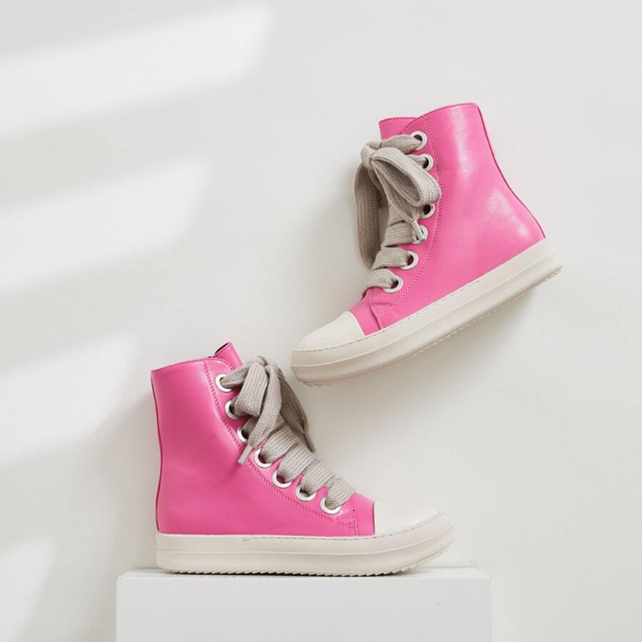 Men Two Tone High Top Skate Shoes, Sporty Sneakers - 玫紅色 - 查看 1