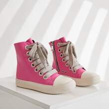 Men Two Tone High Top Skate Shoes, Sporty Sneakers - 玫紅色 - 查看 2