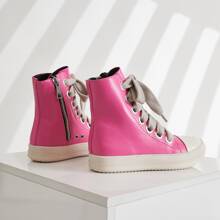 Men Two Tone High Top Skate Shoes, Sporty Sneakers - 玫紅色 - 查看 3