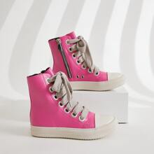 Men Two Tone High Top Skate Shoes, Sporty Sneakers - 玫紅色 - 查看 4