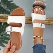 NỮ Đồ trang trí khóa Dép xăng đan , Thời trang Mùa hè Dép phẳng - trắng - Xem 2