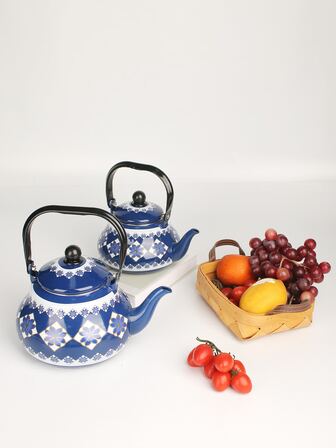 1入組搪瓷出口藍色水壺帶塑料手柄，適合冷水/茶，歐洲/沙特阿拉伯/南美