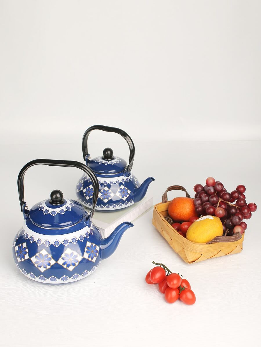 1入組搪瓷出口藍色水壺帶塑料手柄,適合冷水/茶,歐洲/沙特阿拉伯/南美 - 藍白色 - 查看 1
