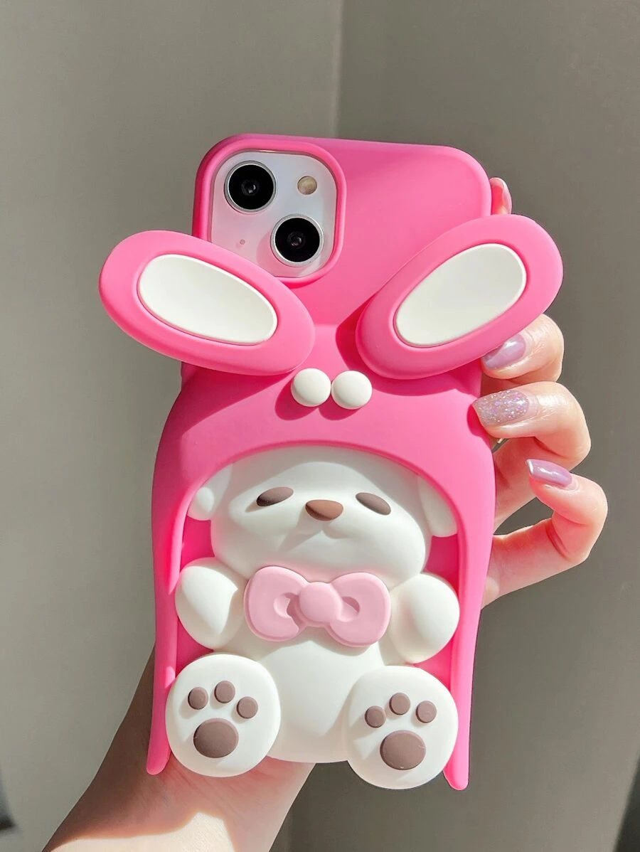 Coque De Téléphone Portable En Silicone Design Lapin - Rose vif - Voir 1