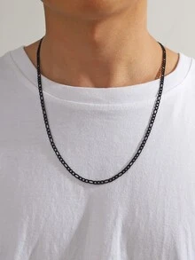 1入組男士經典不銹鋼鏈條樣式項鍊,運動休閒風格 - 黑色 - 查看 2