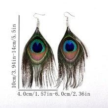 時尚波西米亞風羽毛圖案耳墜適合女士適用於裝飾用品派對禮物 - 天然孔雀毛 - 查看 7
