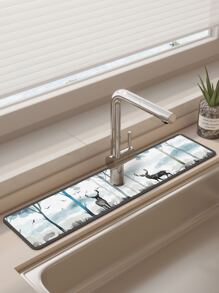 1入組墨水式水龍頭防滑矽膠矽藻土吸盤墊，通用尺寸，適合浴室和廚房 - 彩色 - 查看 1