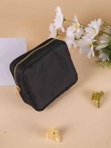 1Pc Solid Color Small Waterproof Fabric Cosmetic Bag Toiletry Bag (Black),Makeup Bag Makeup Pouch Skincare Bag Toiletry Bag Packing Cubes,Travel Essentials Cruise Essentials Dorm Essentials,Wedding Bridesmaid Gifts,Mom Gifts,Birthday Gifts,Gifts For Friends And Teachers,Home Decor,Bathroom Livingroom Bedroom Decor,Bathroom Organizer,Jewelry Organizer,Lip Oil Organizer,Nail Polish Organizer Makeup Bag Storage Makeup Organizer Makeup Case - Black - View 2